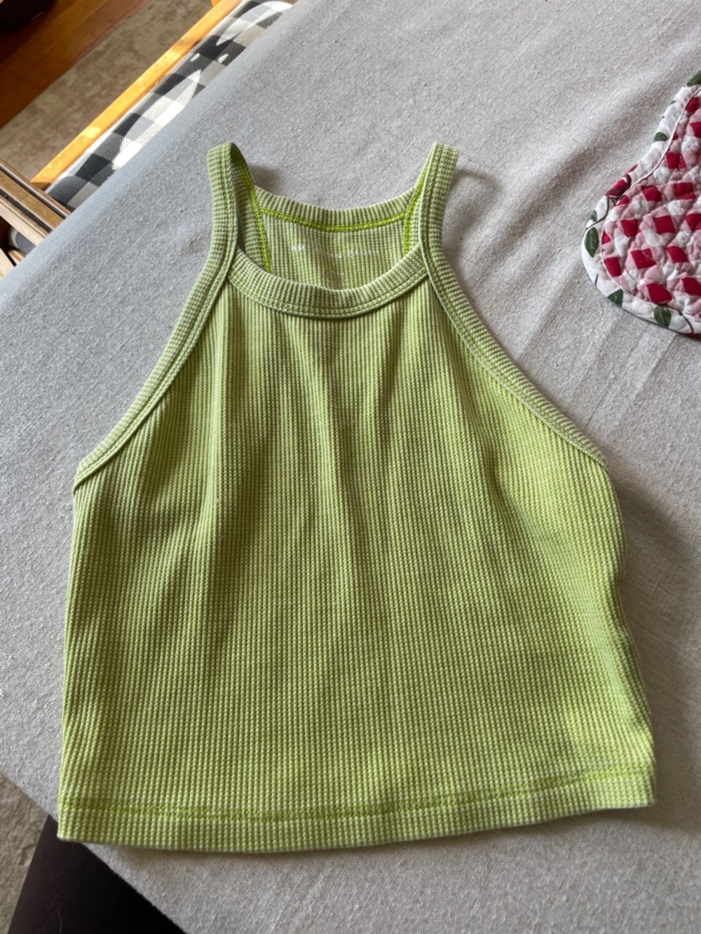American Eagle Lime Green Ribbed Halter Tank Top